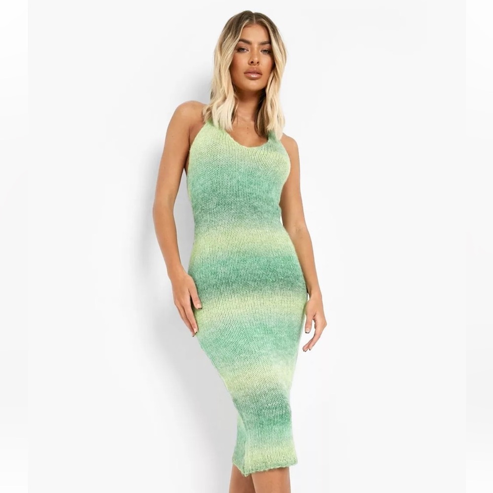 Peppermayo Green Marbled Halter Backless Dress